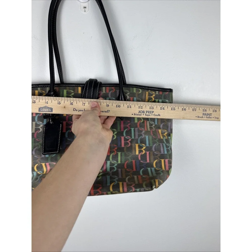 Dooney & Bourke Cindy Rainbow Signature DB Coated Canvas Tote Purse Bag